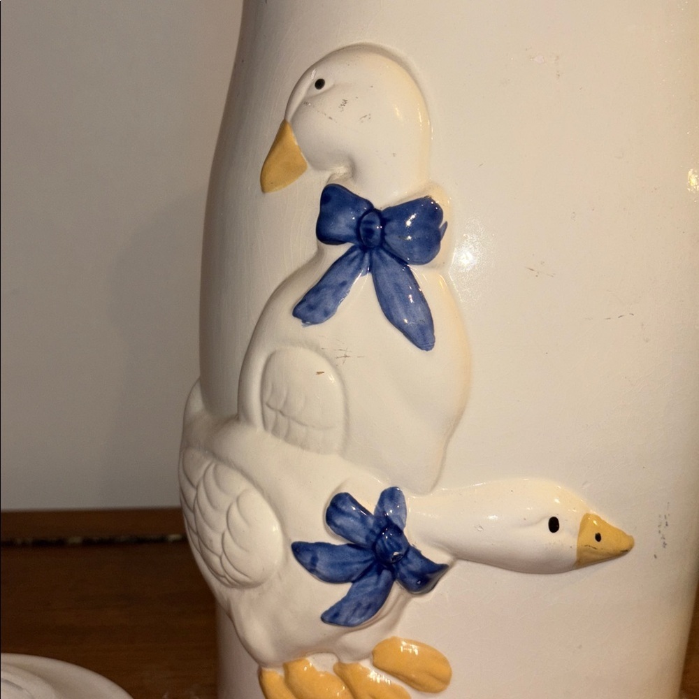 Large Country Geese Ducks Ceramic Butter Churner Crock Vintage 80s Rustic Farm - Picture 10 of 17